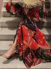 Женское элегантное платье с рюшами и рукавом-фонариком, сексуальное платье макси с v-образным вырезом, свободное, повседневное, весенне-осеннее, с принтом в стиле бохо, длинное вечерние Vestidos 220602
