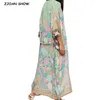 Bohemian V Neck Peacock Flower Print Long Kimono Shirt Ethnic Nacing Up With Sashes Long Cardigan Loose Blouse Tops Femme 210326