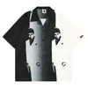 남자 캐주얼 셔츠하라 주쿠 셔츠 남자 2022 여름 패치 워크 초상화 스트리트웨어 버튼 하와이 빈티지 힙합 대형 셔츠맨스