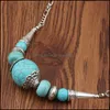 Pendant Necklaces Pendants Jewelry Womens Round Beads Tibetan Sier Turquoise Fashion Gift National Style Women Diy Necklace Drop Delivery