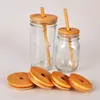 Couvercle de gobelet en bambou 70 mm/54 mm réutilisable en bois Mason Jar couvercles avec trou de paille et valve de paille en silicone