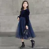 Vestidos de niña Vestido de niña adolescente Otoño Invierno Manga larga Lentejuelas Princesa Elegante Patchwork azul Midi Niños para 6-16 años