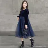 Abiti da ragazza Abito per ragazza adolescente Autunno inverno Manica lunga con paillettes Principessa Elegante patchwork blu Midi Bambini per 6-16 anni