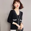 Women's Knits & Tees Vintage Women Lace Black White Cardigan Sweater Harajuku Sexy V Neck Long Sleeve Crop Tops Woman Knitted Button Up Clot