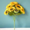 Grand bouquet de tournesol de luxe avec de fausses feuilles de fleurs artificielles en soie décor de chambre indépendant accessoires de photographie flores artificiales 220527