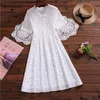 Summer Women Sweet Romantic Dress Lace V neck White Floral Printed Vestidos Longo Short Sleeve Korean Chic Cotton Dresses 210520