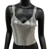 Sexy cuello en V Delgado Metal lentejuelas Tops camisola brillante sólido sin mangas Correa moda celebridad Niglub fiesta Camis 220519