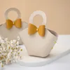 Multicolor Bowknot Leather Handbag with Heart Round Shape Handle Gift Bag Birthday Wedding Candy Box Party Favor Boxes MJ0643