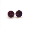 Stud Earrings Jewelry Fashion Gold Plated Round 12Mm Resin Druzy Drusy For Women Drop Delivery 2021 Comgw