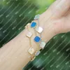 Fashion Classic Woman Bracelet 4/Four Leaf Clover Charm Jewelry Bracelet Elegant 18K Gold Agate Shell Pearl Mother and Daughter Couple Birthday Wedding Gift-A