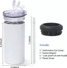 16oz Sublimación Lata Enfriador Vasos En blanco 4in1 Adaptador de aislador de lata con tapa a prueba de fugas Paja de plástico Acero inoxidable Cool6263093