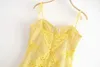 For Love Womens Lemon Dress High Waist bodycon Sexy Yellow Lace Plaid Patchwork Korean Vintage Short Mini Beach Dresses