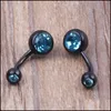 Navelklocka ringer kropp smycken magring 50 st/parti mix 5 färger anodiserat svart rostfritt stål piercing dubbel pärla droppleverans 20