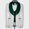 2022 Newest Pattern Men Suits Green Velvet Shawl Lapel Wedding Tuxedo Terno Masculino Prom Groom 3 Pcs Slim Fit Blazer (Jacket +Vest+Pants )