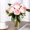 装飾的な花の花輪人工シルクペーニーブライダルウェディングブーケブライドメイドフラワーデスクトップセンターデコレーションホームパーティーの装飾偽物