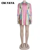 CM.YAYA Women Mini Dress Print Three Quarter Sleeve Turn-down Collar A-line Dresses Office Lady Fashion Vestidos Autumn Outfits 220426