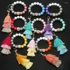 Llaveros Llavero de cuentas de silicona coloridas para mujer Pulsera de borla multicapa Llavero Accesorios de joyería Fred22