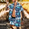 Men's Tracksuits Trend Men Hawaiian Sets Summer Feather Printing Short Sleeve Button Shirt Beach Shorts Set Casual Trip Mens 2 Piece SuitMen