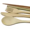 Dinnerware Sets Wooden Outdoor Utensils Portable Travel Camping Zero Waste Eco-Friendly Bamboo Cutlery Set With PouchDinnerware