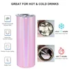 20oz sublimeringsämnen glitter raka tumbler koppar isolerade dubbla vägg rostfritt stål vakuum regnbåge kaffekopp mugg flaska med rengöring borst metall sugrör