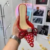 2022SS March Kadın Lady Bow Clear Slipper Sandal Ayakkabı Sevimli Noktalar Lüks 8.5cm Topuk Yüksek Topuklu Parti Yaz Plaj Ayakkabıları MH0230