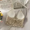 Tide Bra Slipklänning Skörd Toppar Retro Wild Camisole Tankar Hollow Perspektiv Tassel Sexig Spaghetti Strap Tanke Top Kvinnor Byggd i Bra 2022 Ny Back Lace Halter Neck Hals