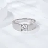 Anel de banda banhado a ouro branco prata esterlina 925 anéis com acabamento fosco para homens moissanite cor D VVS1