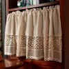 Mezza tenda all'uncinetto beige in lino country americano per armadio da cucina Tende da caffè Piccola finestra Tasca per asta Tenda corta AD656H 220511