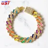 Linkkette US7 12mm bunte Full Iced Out a gepflasterte Strasssteine ​​Miami Cuban Prong CZ Bling Rapper Armband für Männer Frauen Schmuck Fawn22