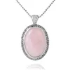 Pendentif ovale en pierre naturelle, collier, chaîne, Cabochon, Quartz rose, perle de cristal, pour femmes et filles, bijoux à breloques mignons