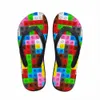 Anpassade kvinnor lägenheter hus tofflor slipper 3d tetris print sommar mode strand sandaler för kvinna damer flip flops gummi flipflops d416 #