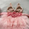 Les filles de fleurs brillantes s'habillent pour les enfants avec une ceinture robe de soirée toddle or paillettes couches tutu robe enfants année robe vêtements 220707