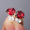 Orecchini con zircone in cristallo rosso rotondo rosa con perno per le donne Orecchini in argento sterling 925 con rubino a vite sul retro Gioielli con pietra portafortunaStud2003966