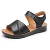 Sandals Middle-aged Mother Summer Style Leather Soft Sole Comfortable Non-slip Low-heel Flat Women's ShoesSandals