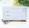 Festive Party Supplies Wedding Favors Antique Bronze Key Place Card Holder with Matching Cards Decoration Accessory