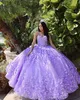 Lilac Lace Quinceanera Dresses 2022 with Cape vestidos de 15 anos 3D Butterfly Floral Glitter Puffy Ballgown Sweet 15/16 Dress Prom Quince Gown No-Light Real Image