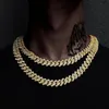 Łańcuchy Hip Hop Iced Out łańcuch betonowa naszyjnik ze strasu 15MM kolor srebrny pełna Miami Curb kubański raper naszyjniki dla mężczyzn JewelryChains