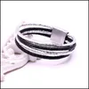 Brazaletes pulseras pulsera de cuero de cuero hebilla magnética 2021 damas 3 color mtilayer negro encanto blanco dhe8t