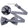 Mens light grey bow tie simple fashion designset handkerchief cufflinks luxury wedding business party LH-810 W220323