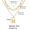 Pendant Necklaces Women Hip Hop Gold Padlock Heart Lock Pendants Multi-layer Thick Chain Statement Necklace Sweater Jewelry