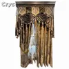 European Luxury Velvet Blackout Curtain Carved Gold Curry Villa Curtains for Living Dining Room Bedroom Windows Valance 220511