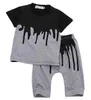 Citgeett Sommer Baby Jungen Kleidungsstück Set kurzärmel schwarzer Jungen Kleidung Set Kinder T-Shirt Hosen 2 Stück grau Set SS J220711