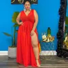 Kleider in Übergröße, Damenkleid, einteilig, V-Ausschnitt, schulterfrei, solides Maxi-Kleid, sexy, modisches Mesh, siehe Urlaub, Strandmode, Sommer, lange KleiderPlus