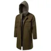 Trend Fake Two Piece Woolen Coat Men Hooded Army Green Men's Windbreaker Fashion Zipper Overcoat Wool Blends T220810