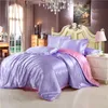 God kvalitet satin siden sängkläder sätter platt fast färg drottning king size 4st täcke täcker platt kudde kudde twin size1 737 r2