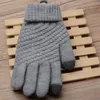 Cinco dedos luvas de cor sólida tela de toque de inverno aquecer para as mulheres mais espessas de pulso de malha esqui chic presentes de natal