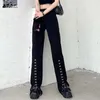 Kobiety Pants Women's Capris JMPRS High Street Women Black Fashion Gothic Summer Talle Split Fork luźne proste pełne y2k kobieta