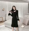 Casual Dresses 2022 Autumn Winter Women Knitted Sweaters Female V-neck Solid Long Sleeve Elegant A-line Slim Dress