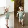 2020 New Fashion Infant Toddler Baby Girl Kid Ruffle Feifei Linen Jumpers Solid Short Sleeve Bodysuit Summer Clothes Sets 0-24M G220521