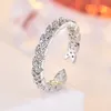 Korean Fashion Simple CZ Crystal Band Rings Jewelry for Women Open Ustable Triangle Zircon Sier Rose Gold Elegant Love Ring